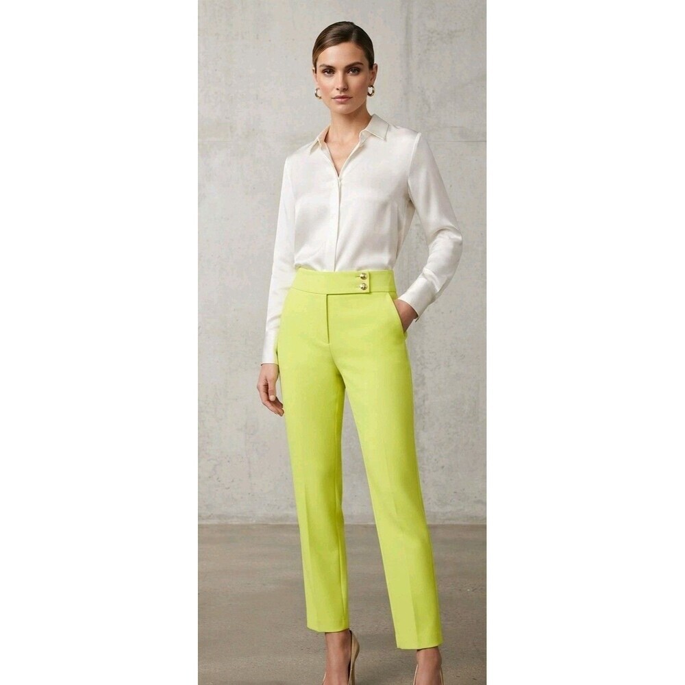 Veronica Beard Gold Crest Button Trouser Pants Cropped Chartreuse Sailor Size 0